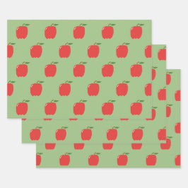 Äpfel Wrapping Paper (Sage Green & Red) Geschenkpapier Set