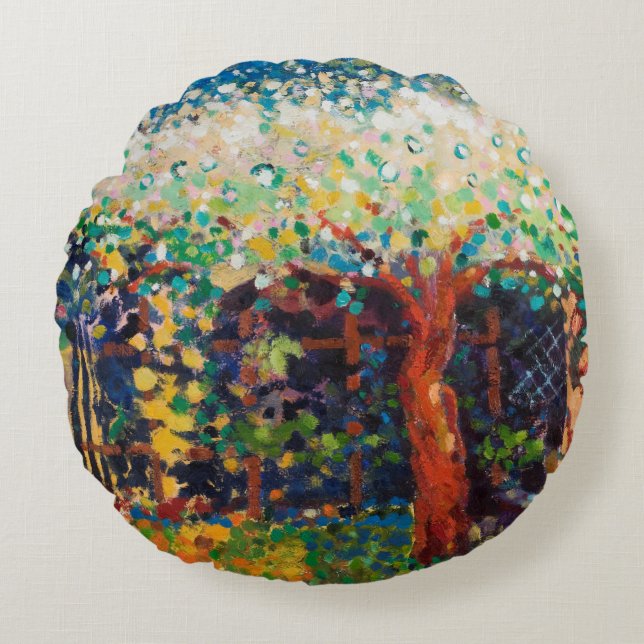 Apfelbaum-Blüte Rundes Kissen (Vorderseite)