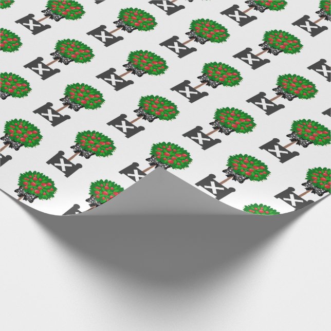 Apfelbaum Topiary Red Black Tissue Paper Geschenkpapier (Ecke)