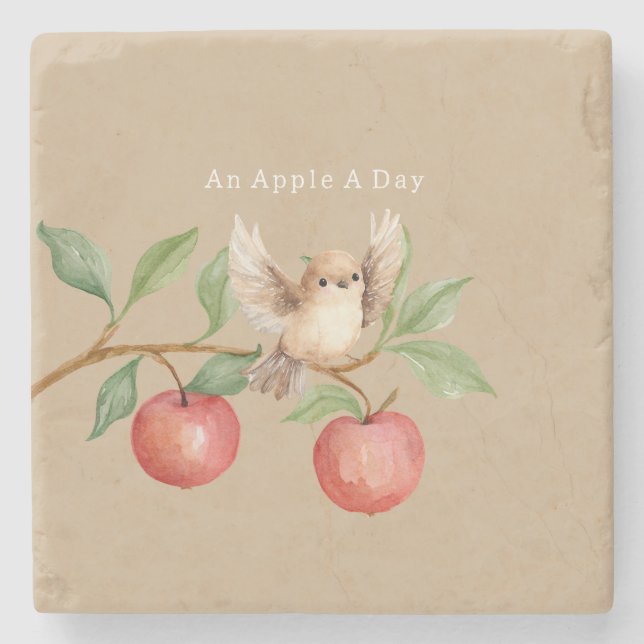 Apfelbaum Vogel auf Ast Steinuntersetzer (Vorderseite)