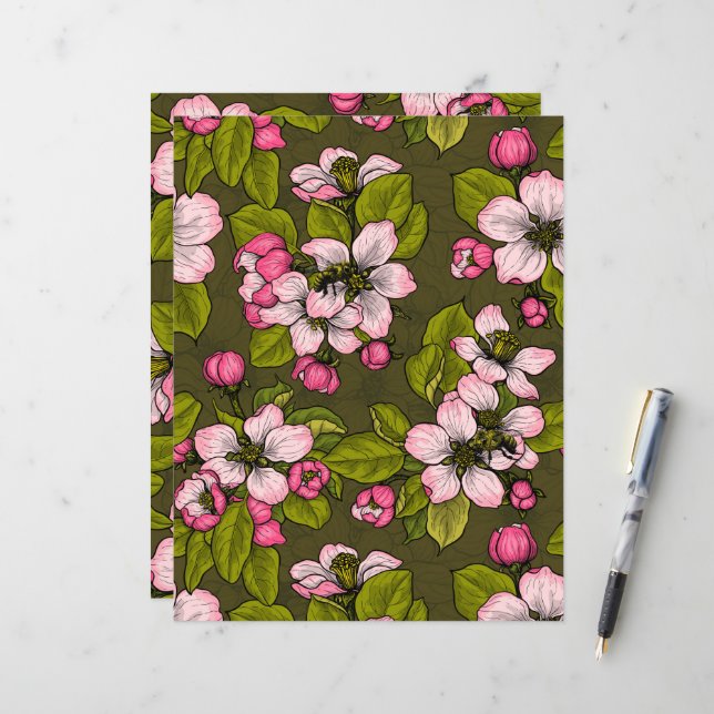 Apfelblüte auf dunkelgrün (Vorderseite/Rückseite Beispiel)