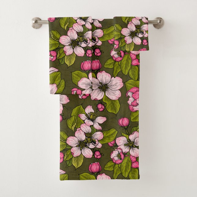 Apfelblüte auf dunkelgrün badhandtuch set (Insitu)