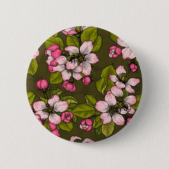 Apfelblüte auf dunkelgrün button (Vorderseite)