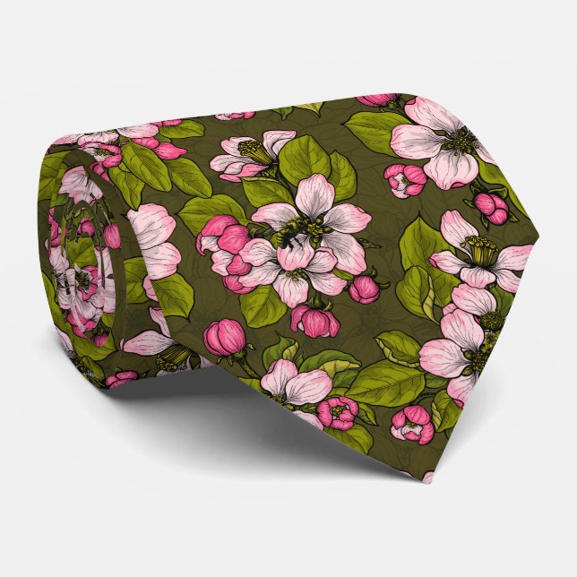 Apfelblüte auf dunkelgrün krawatte (Gerollt)