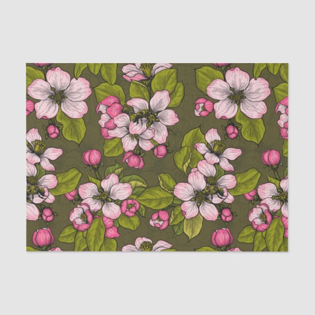 Apfelblüte auf dunkelgrün seidenpapier (Vorderseite)