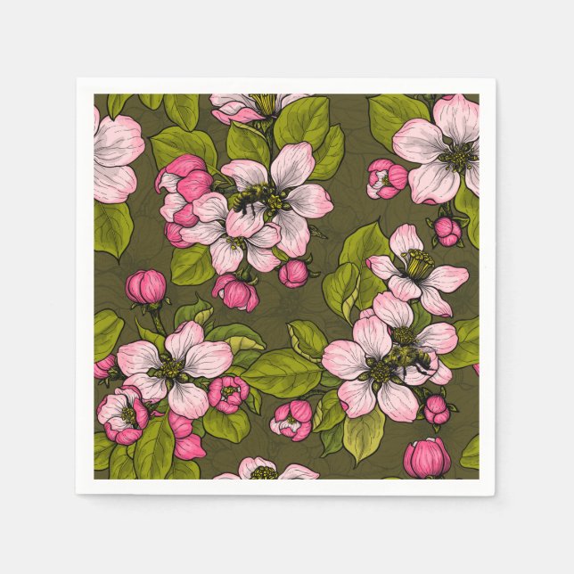 Apfelblüte auf dunkelgrün serviette (Vorderseite)