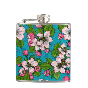 Apfelblüte auf Türkis Flachmann