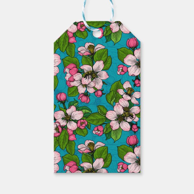 Apfelblüte auf Türkis Geschenkanhänger (Vorderseite)