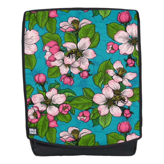 Apfelblüte auf Türkis Rucksack (Vorderseite)
