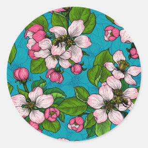 Apfelblüte auf Türkis Runder Aufkleber