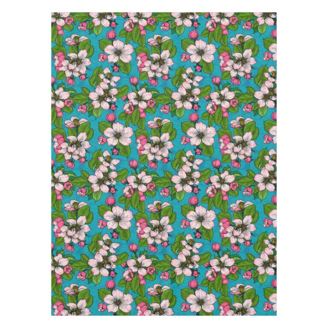 Apfelblüte auf Türkis Tischdecke (Vorderseite)