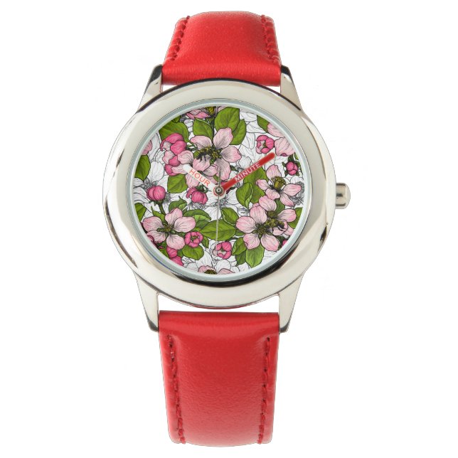 Apfelblüte auf weiß armbanduhr (Vorderseite)