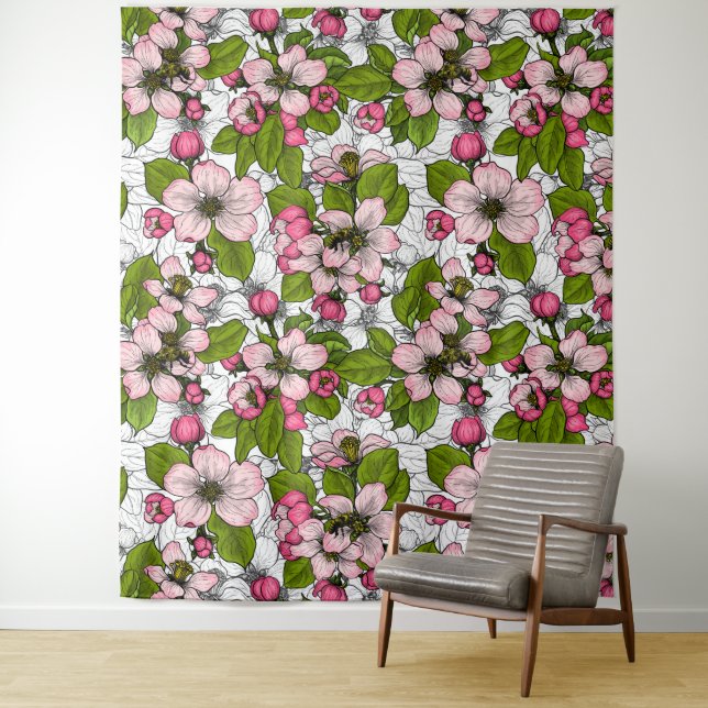 Apfelblüte auf weiß wandteppich (Beispiel)