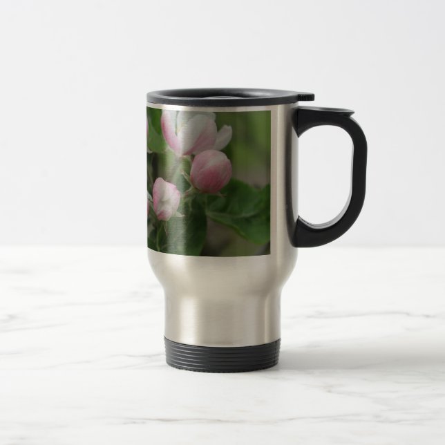 Apfelblüte und grüne Blätter Reisebecher (Rechts)