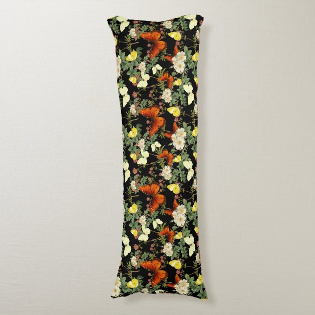 Apfelblüte und Schmetterlinge schwarzer Hintergrun Seitenschläferkissen (Vorderseite Vertikal)