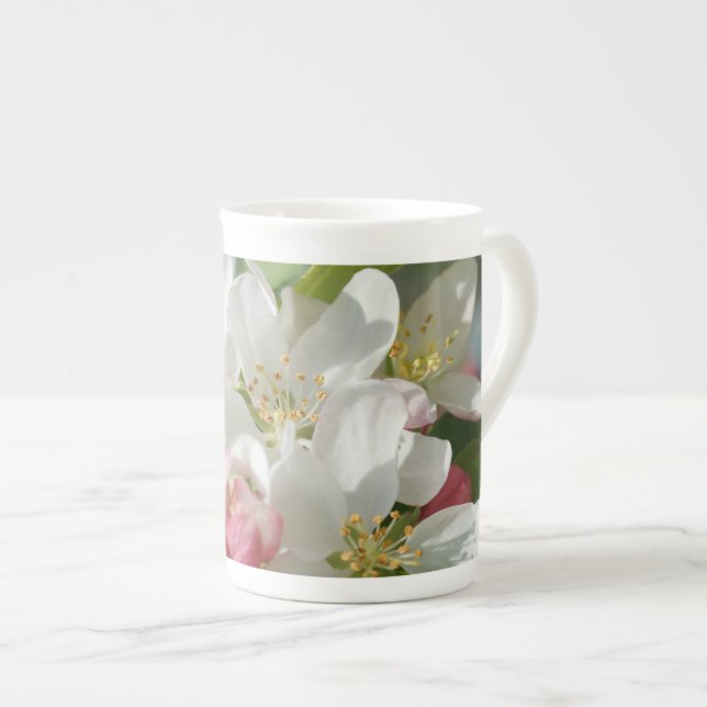 Apfelblüten Rosa und Weiße Blume Prozellantasse (Vorderseite Rechts)