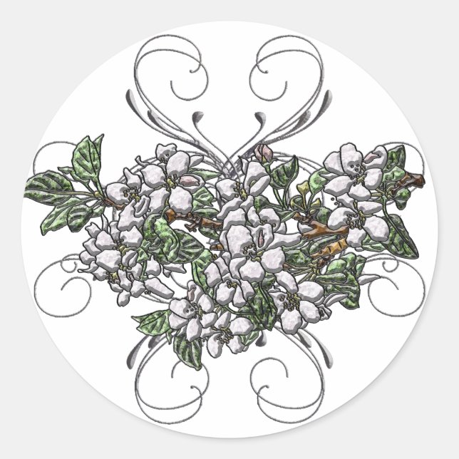 Apfelblüten Runder Aufkleber (Vorderseite)