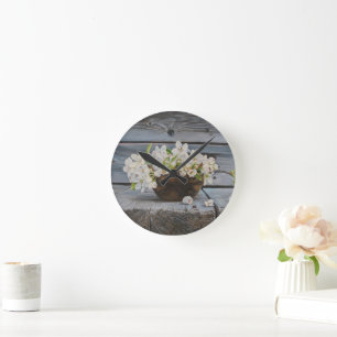 Apfelblüten-Stillleben – Original-Kunstwerk Runde Wanduhr