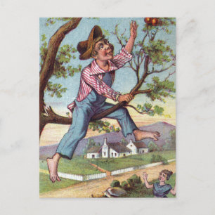 Apfelernte im Vintage-Stil Postkarte