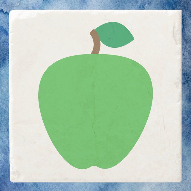 Apfelfrucht grün steinuntersetzer (A coaster with a graphic of a green apple.)