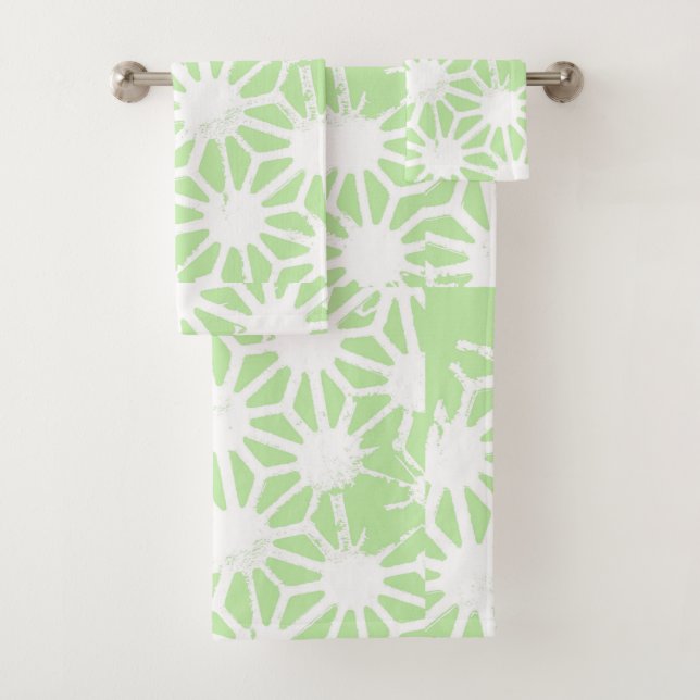 Apfelgrün geometrisches Muster Badhandtuch Set (Insitu)