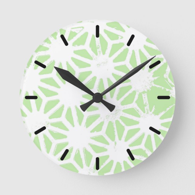 Apfelgrün geometrisches Muster Runde Wanduhr (Vorderseite)