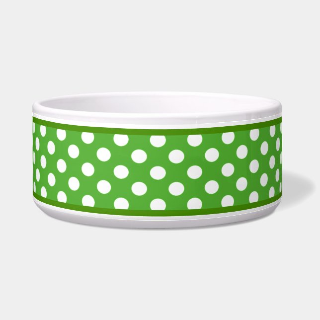 Apfelgrün Polka Dot Muster Keramik Dog Bowl Napf (Vorderseite)