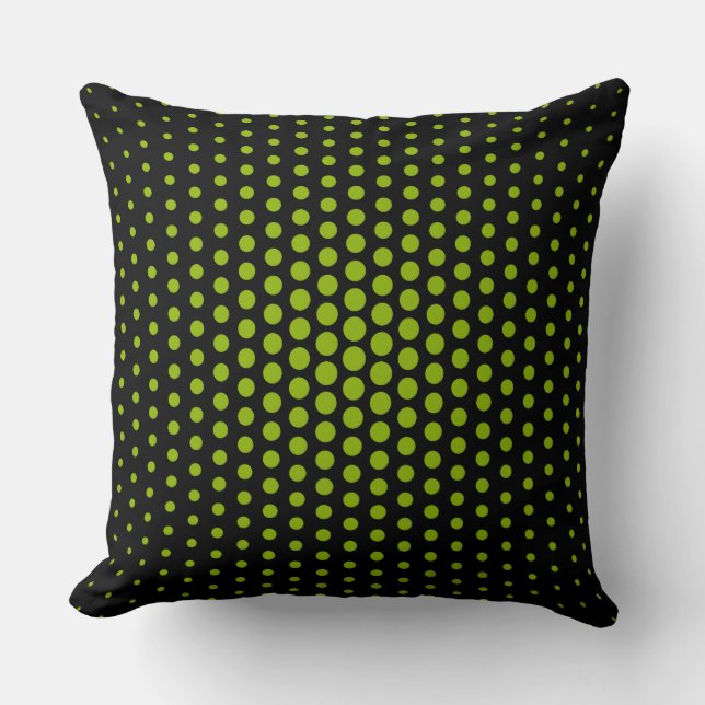 Apfelgrün Techno Dots Modernes Schwarz Kissen (Vorderseite)