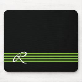 Apfelgrün und schwarze Streifen mit Monogramm Mousepad