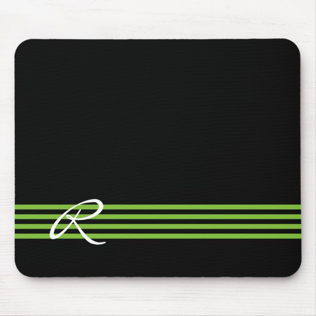 Apfelgrün und schwarze Streifen mit Monogramm Mousepad (Vorne)