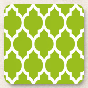Apfelgrün-weiß-marokkanisches Quatrefolienmuster # Getränkeuntersetzer
