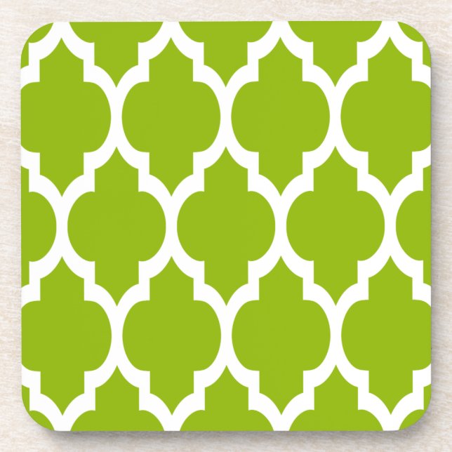 Apfelgrün-weiß-marokkanisches Quatrefolienmuster # Getränkeuntersetzer (Vorderseite)