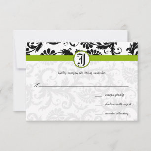 Apfelgrüner Damast Wirbel Hochzeitseinladung RSVP Karte
