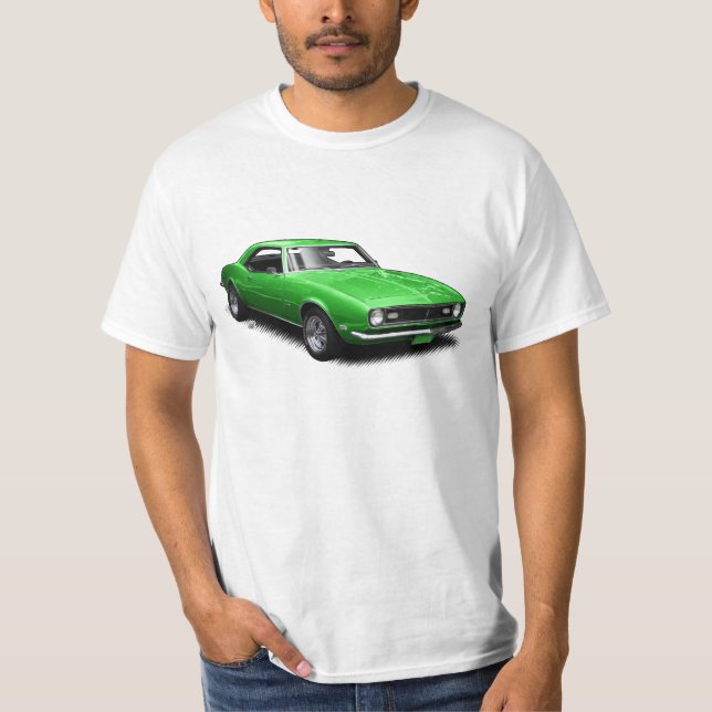 Apfelgrünes Camaro auf weißem T - Shirt (Vorderseite)