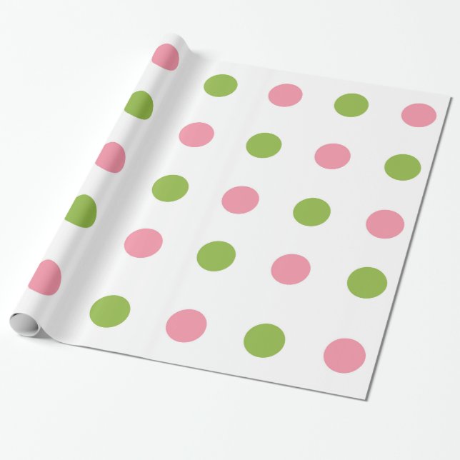Apfelgrünes Lachsrosa-Tupfen-Packpapier Geschenkpapier (Ungerollt)