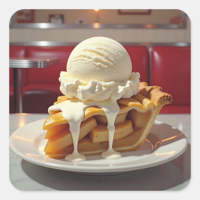 Apfelkuchen und Vanilla Ice Quadratischer Aufkleber (Vorderseite)