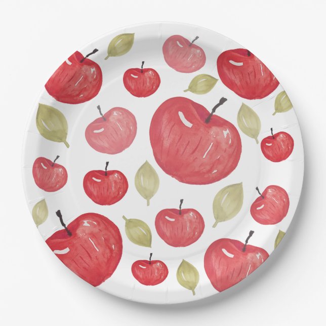Apfelmuster Wasserfarbe Handlackiert Pappteller (Vorderseite)