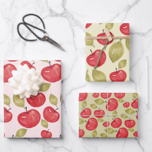 Apfelmuster Wasserfarben Handlackierte Wrapping Geschenkpapier Set