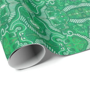 Apfelstreifen-Bohemian-Boho-Arabeskenmuster Grün Geschenkpapier