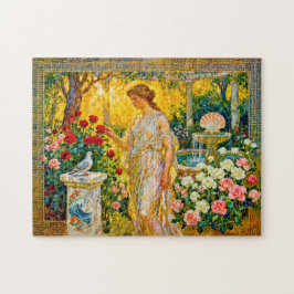 Aphrodite in Rose Garden with Fountain, Shell and 