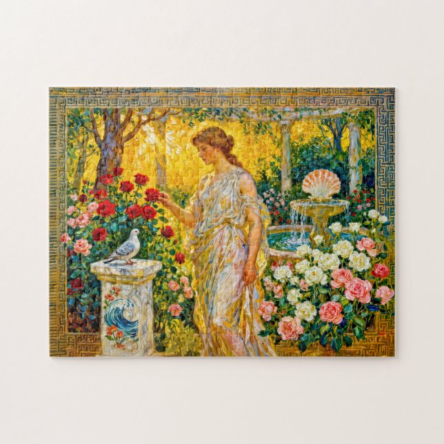Aphrodite in Rose Garden with Fountain, Shell and  (Horizontal)