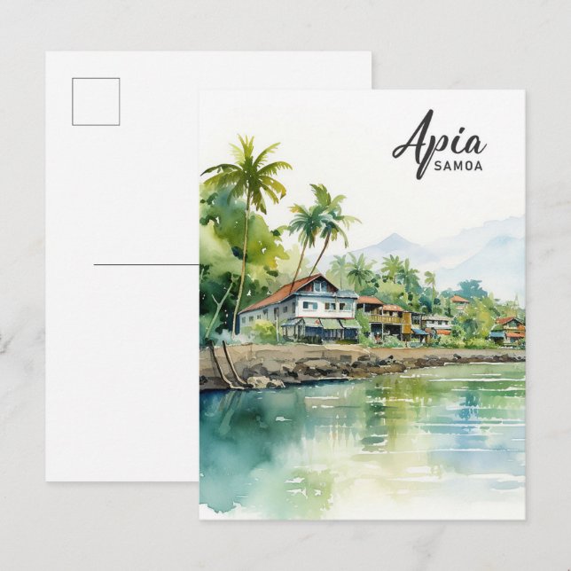 Apia Samoa Wasserfarbenmalerei Reisen Postkarte (Vorne/Hinten)