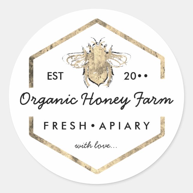Apiarist Gold Bumble Bee Honeycomb Runder Aufkleber (Vorderseite)