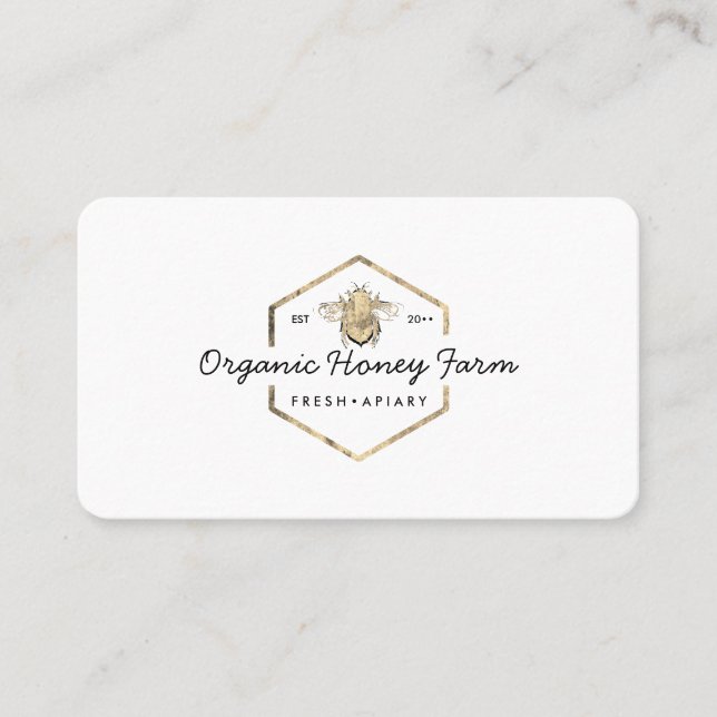 Apiarist Logo Gold Bumble Bee Honeycomb Visitenkarte (Vorderseite)