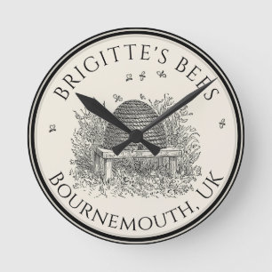 Apiary Business Beekeeper Clock Border Skep Runde Wanduhr