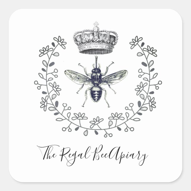 Apiary Elegant Honey Bee Crown Laurel Beekeeper Quadratischer Aufkleber (Vorderseite)