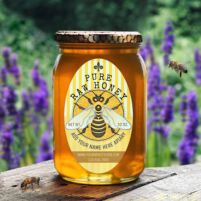 Apiary Honey Jar Labels | Honeybee Honeycomb Bee Ovaler Aufkleber (Von Creator hochgeladen)