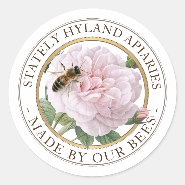 APIARY PRODUIT Miel Étiquette Rose rose avec abeil (Devant)