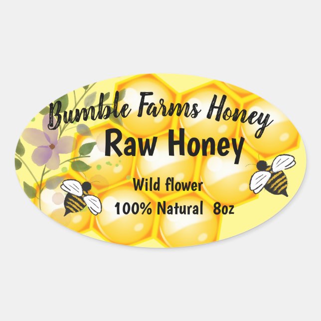Apiary RAW HONEY Custom Label Ovaler Aufkleber (Vorderseite)