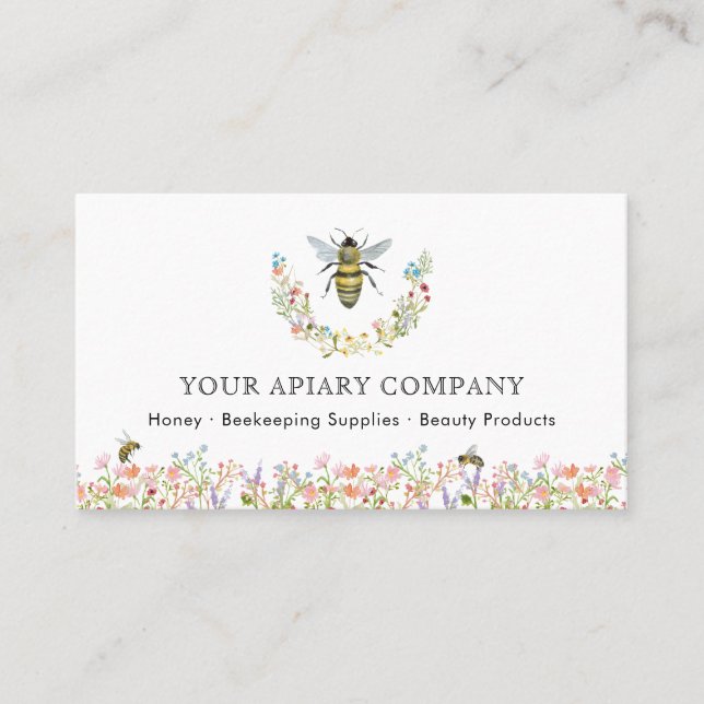 Apiary Watercolor Floral Bee Visitenkarte (Vorderseite)